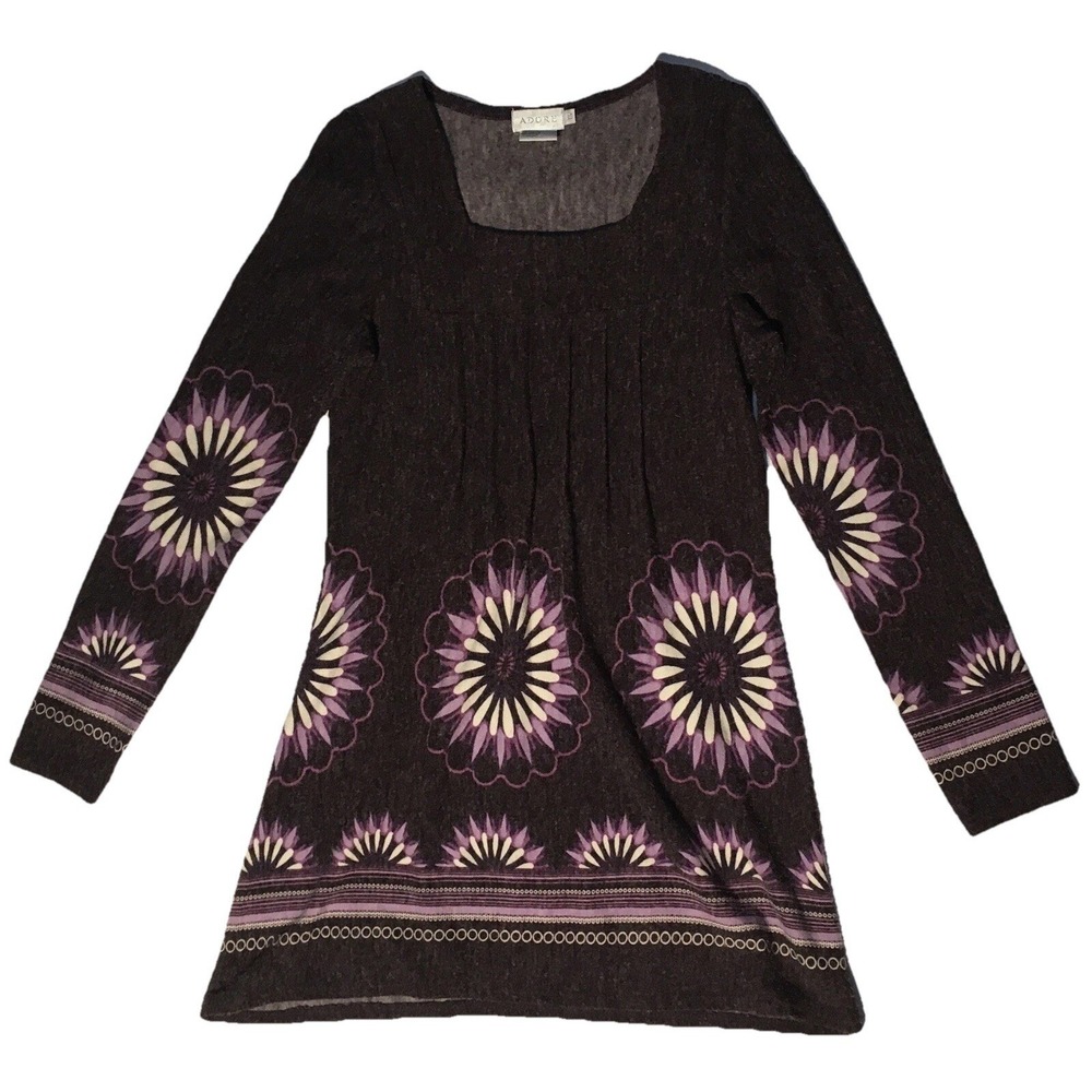 Adore Size SMALL  Purple With Burst Of‎  Colored Floral L/S Tunic Top/Mini Dress